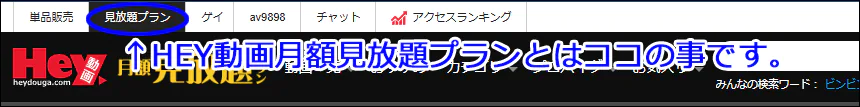 HEY動画月額見放題プランの上部メニュー